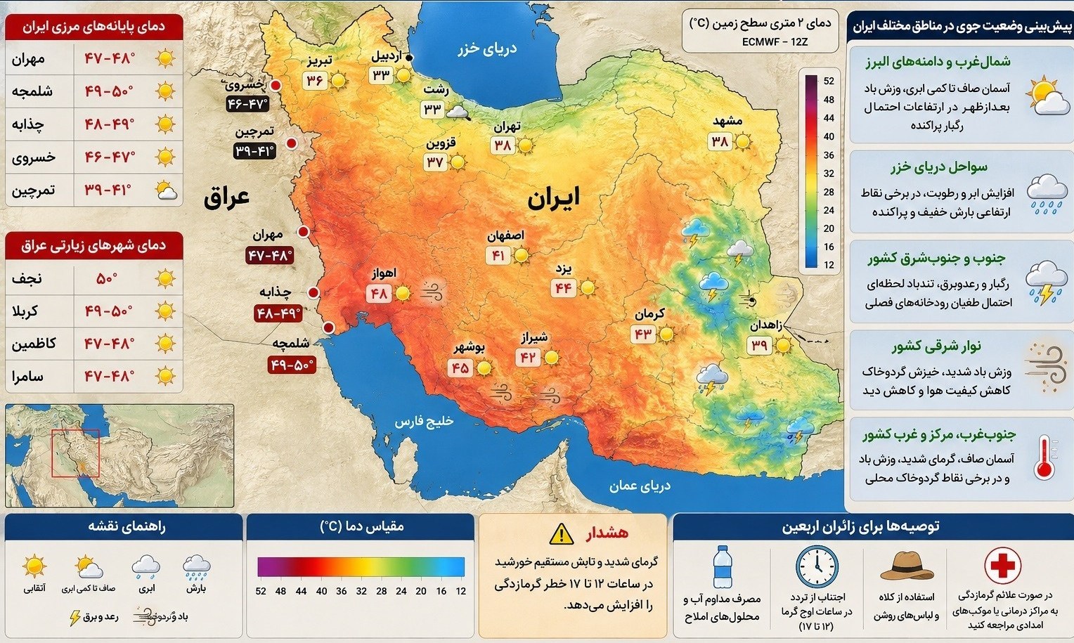 گرمای شدید در پایانههای مرزی غرب کشور سازمان هواشناسی کشور , اربعین , اربعین 1405 ,